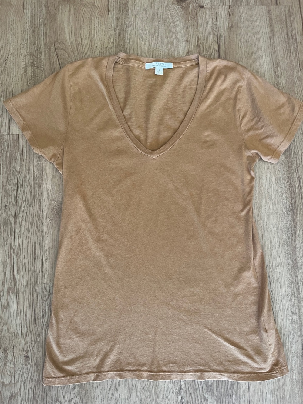 Nili Lotan 100% Supima Cotton V-Neck Tee | Made in USA | Size Small